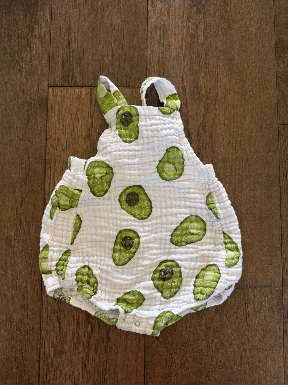 Angel Dear Baby Avocado Print Muslin Romper - White & Green